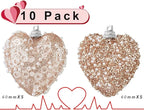 Rose Gold Christmas Ball Ornaments 10Pcs Glitter Sequin Heart Shaped Baubles Decoration Valentines Pearl Foam Hanging Decor(2.36in)