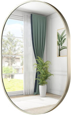 Brushed Nickel Mirror, 17"x30" Oval Bathroom Mirror, Oval Mirror with Brushed Metal Frame, Wall Mount Mirrors Decor for Bathroom, Bedroom, Entryway (Hangs Horizontally or Vertically)