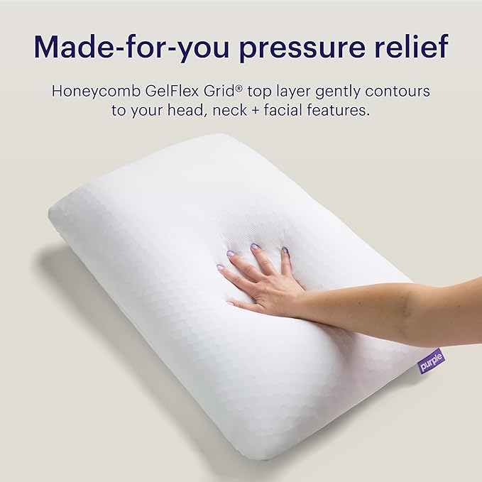 Purple GridCloud Pillow – Down-Alternative Pillow, GelFlex® Grid for Soft Support & Pressure Relief for Side Sleepers– Always-Fluffy Silicone-Coated Fill– Breathable Moisture-Wicking Cover - Standard
