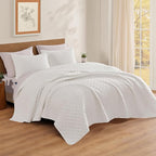 WRENSONGE Queen Quilt-3 Pieces Weave White Bedspreads Queen Size Quilt Bedding Set for All Seasons,Soft Summer Coverlet with 2 Pillow Shams Suitable for Bed, Couch, Quilted Blanket