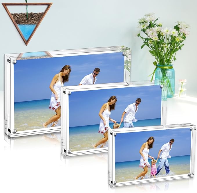 Acrylic Photo Frames,3.5x5'' Double Sided Magnetic Picture Frame, Desktop Frameless Postcard Display (5 Pack)