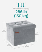 SONGMICS Storage Ottoman, Foldable Small Ottoman Foot Rest, 12.2 x 16.1 Inches Foot Stool, Ottoman with Storage, Load up to 286 lb, for Living Room, Bedroom, Dorm, Dove Gray ULSF200G02