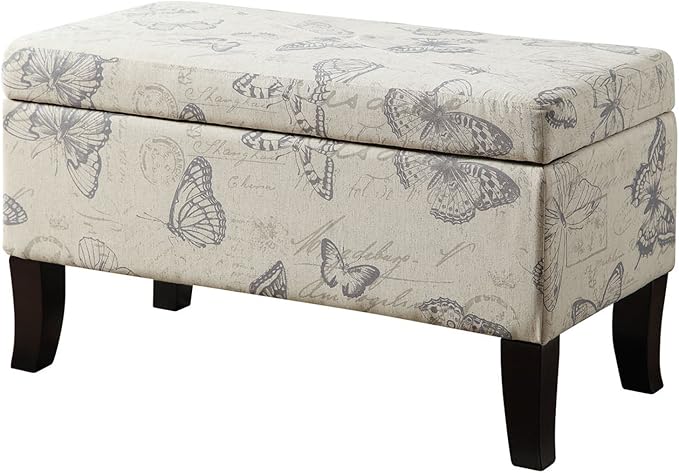 Convenience Concepts Designs4Comfort Winslow Storage Ottoman Bench 32" - Transitional Upholstered Footstool & Seat, for Living Room, Entryway, Hallway, & Bedroom, Butterfly Fabric