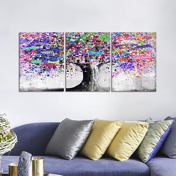 Novatique Graffiti Wall Decor Colorful Tree Wall Art Abstract Pop Graffiti Posters Canvas Print Street Art Tree of Life Wall Art Home Decor for Living Room Bathroom,12" x 16" x 3Pcs