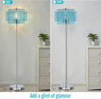 Luvkczc Crystal Floor Lamp Blue, 64" Tall Elegant Standing Lamp with On-Off Foot Switch, Double-Layer Lampshade, Light Blue Standing Lamps for Living Room, Bedroom, Office, 8W Bulb Included