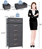 Crestlive Products Vertical Dresser Storage Tower - Sturdy Steel Frame, Wood Top, Easy Pull Fabric Bins, Wood Handles - Organizer Unit for Bedroom, Hallway, Entryway, Closets - 7 Drawers (Grey)