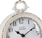 NIKKY HOME Table Clock, Vintage Desk Clock, Antique White Finish Table Clocks, Non-Ticking Battery Operated Decorative Shelf Clock for Living Room Bedroom Gift Clocks