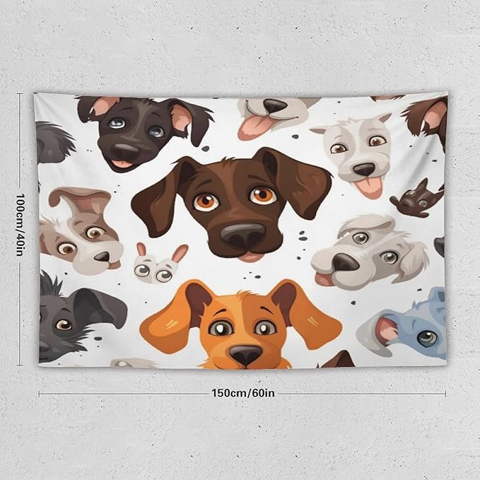 VUMIVI Cartoon Dog Head Tapestry Adorable Pets Humorous Style Abstract Art Illustration Tapestry Wall Hanging for Living Room Bedroom Dorm Classroom Aesthetic Decor W60xL40in