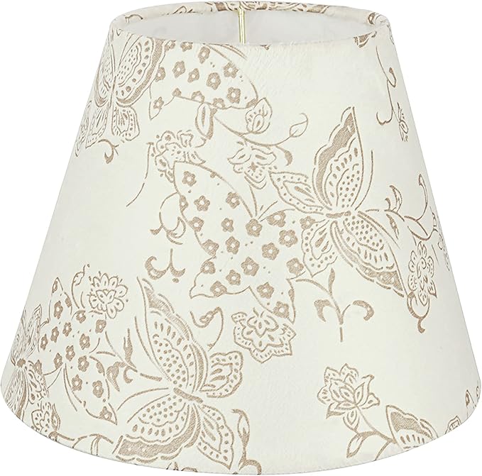 Aspen Creative 58903A, Empire Uno Lamp Shade in Cream with Butterfly Pattern, 5" Top x 9" Bottom x 7" Slant Height, Slip UNO 33mm