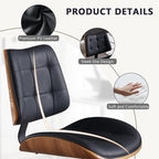 Home Office Desk Chair with Wheels, Adjustable Height Armless Office Chair, PU Leather Mid Back 360° Small Computer Chair, Modern Walnut Chair No Arms for Office, Reading Meeting Room(Black)