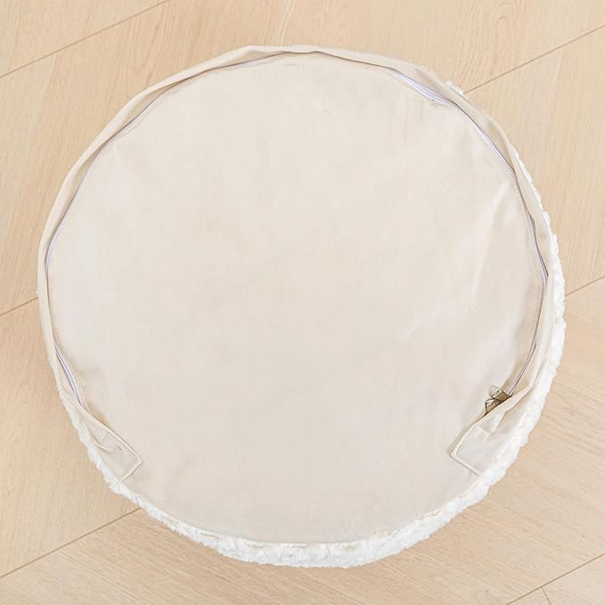 Asuprui Round Pouf Ottoman Stuffed Foot Stool Floor Pouf Chair for Living Room Bedroom Filled Boho Poof Foot Rest for Couch 20 Diameter x 12 Height Cream with Filler