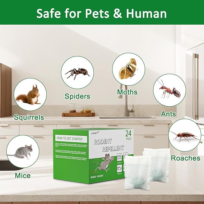 Mouse Rodent Repellent, 24 Pack Peppermint Oil Mouse Repellent Balls for Rats Mice Deterrent, Natural Mouse Traps for Indoor Outdoor Use, Keep Rodents Away from Garden and Home, Family & Pet Safe