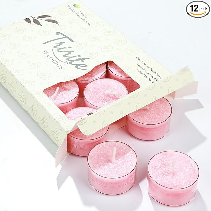 Unscented Tealights Candles for Valentine's Day, 5 Hours Long Burning Pink Pearled Tea Lights, Non-Paraffin, Smokeless, Votive Candles for Wedding, Baby Shower, 12pcs