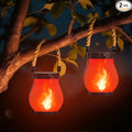 Hompavo Gen2 Solar Lanterns Outdoor with Ultra-Real Flame, Dual Charging (USB/Solar) & 2 Modes - Waterproof Decorative Hanging/Table Lights for Patio Garden Halloween Christmas Decorations, 2/Red