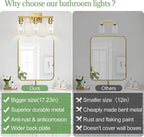 3-Light Bathroom Light Fixtures, Vanity Light with Clear Glass Shades, Brushed Gold Bathroom Light Fixtures Over Mirror, Modern Bathroom Wall Lamp for Mirror Living Room Cabinet Bedroom