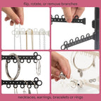 AllHungUp 12-Tier Wall Jewelry Organizer Wall Mounted Jewelry Organizer Necklace Holder Wall Mount Hanging Necklace Organizer Jewelry Hanger Wall Mounted Earring Holder Display Earring Organizer Black