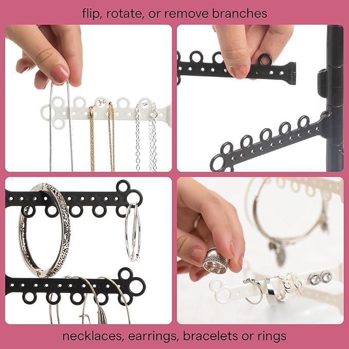 AllHungUp 12-Tier Wall Jewelry Organizer Wall Mounted Jewelry Organizer Necklace Holder Wall Mount Hanging Necklace Organizer Jewelry Hanger Wall Mounted Earring Holder Display Earring Organizer Black