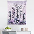 Ambesonne Purple Tapestry, Dried Tree with Mushrooms in Lilac Color Palette and Huge Seahorse Prints, Fabric Wall Hanging Decor for Bedroom Living Room Dorm, 23" X 28", Mauve and Lavender