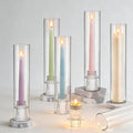 6 Set Glass Hurricane Candle Holders - 12" Tall Clear Glass Candlestick Holders for Taper Candles with Cylinder Chimney for Wedding, Party, and Home Table Centerpiece Decoration