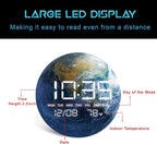 Digital Wall Clock, LED Moon/Earth Design, Temperature Display, 7.87 x 7.87 inches (Earth, 7.87 INCH)