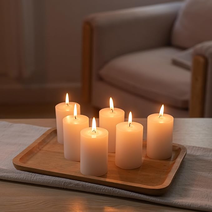 Housecret 50 Pack 2" D x 3" H (20 Hour Burn Time) White Unscented Pillar Votive Candles, Hand Poured Wax Candle Ideal Gifts for Weddings Birthdays Christmas Holidays Party