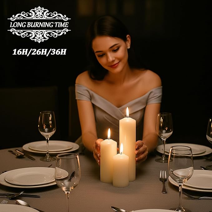 36 Pack Ivory Pillar Candles Bulk Set, 2x3 2x4 2x6 Inch - 12 Each Size, Dripless Smokeless Clean Burning for Wedding Centerpieces, Home Decor, Church, Romantic Ambiance！