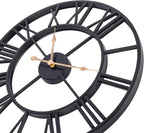 Large Wall Clock, Vintage & Antique European Industrial Decorative Metal Roman Outdoor Clocks, Silent Battery Operated Skeleton Iron Wall Clock Garden/Patio/Pool/Fence-18 Inch, Golden Hand