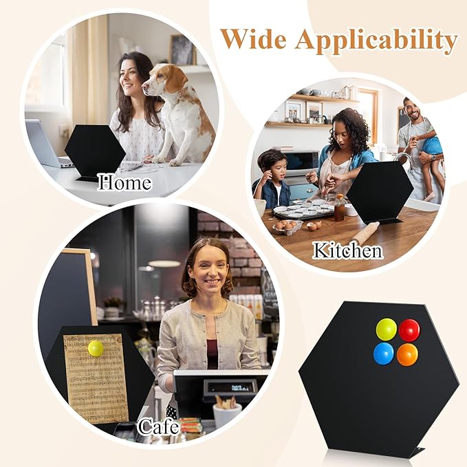 Shimeyao 2 Pcs Magnetic Bulletin Board for Tabletops with 8 Magnets Memo Display Easel Stand for Home Office School Kitchen Table Supplies(Hexagon,Black,10 x 8.5 Inch)