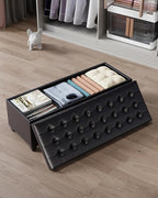 Synthetic leather Storage ottoman bench with legs,43.5”W x 15.7”D x 15.7”H,metal frame end of bed bench hold up to 770 LB,Large Storage Chest hold up to 770 LB,Black UASND622B