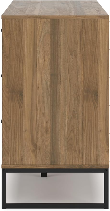 Signature Design by Ashley Deanlow Mid-Century Modern 6 Drawer Dresser with Safety Stop for Bedroom, Light Brown & Black