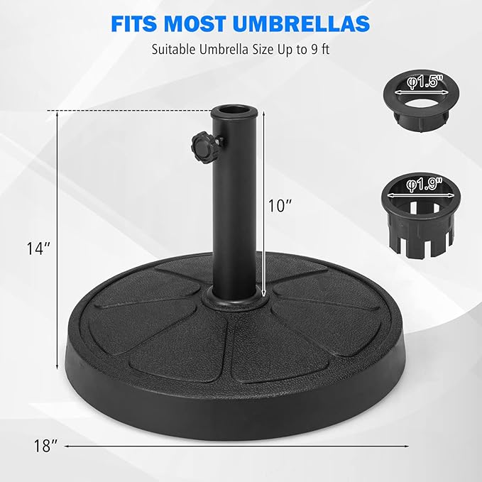 Giantex 31 lbs Patio Umbrella Base, 18" Round Market Umbrella Stand for 1.5''-1.9'' Umbrella Poles, Heavy Duty Resin Base with Metal Support Holder for Deck Garden Poolside (31 lbs)