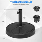 Giantex 31 lbs Patio Umbrella Base, 18" Round Market Umbrella Stand for 1.5''-1.9'' Umbrella Poles, Heavy Duty Resin Base with Metal Support Holder for Deck Garden Poolside (31 lbs)