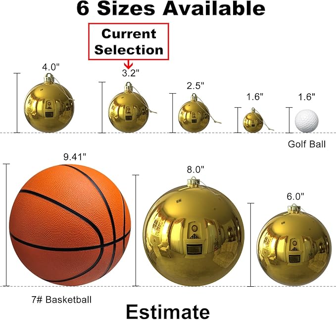 Gold 3.2" Large Christmas Balls - Christmas Tree Decoration Ornaments Shatterproof Hanging Balls for Birthday Halloween Holiday Wedding Decorations Set of 18pcs