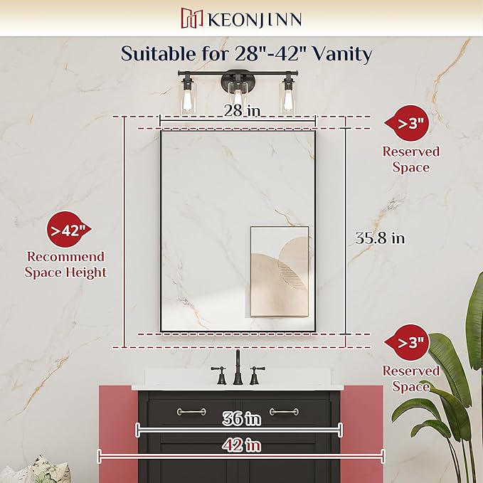 Keonjinn Gold Bathroom Vanity Mirror 28” x 36” Rectangular Wall Mirror Brushed Metal Frame Rectangle Bathroom Mirror for Over Sink Modern Farmhouse Square Corner Framed Mirror(Horizontal/Vertical)
