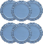 13" Antique Blue Charger Plates, Set of 6 Plastic Textured Chargers for Dinner Plates with Embossed Rim, Table Décor, Party, Wedding, Holiday