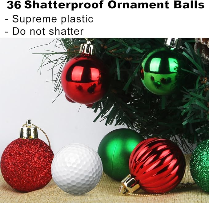 Red & Green 1.6" Small Christmas Balls Christmas Tree Decoration Ornaments Shatterproof Hanging Balls for Birthday Halloween Holiday Wedding Decorations Set of 36pcs