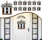 Ultra Large 14'' Last Name All Year Round Front Door Wreath with 26 Initial Letter Welcome Sign All Seasons Eucalyptus Garland and Bow Wreaths for Front Door Porch Farmhouse Decoration (H)
