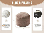 Round Pouf Ottoman for Living Room 20"x15" Bean Bag Ottoman Soft Top Comfortable Small Foot Stool Foot Rest Pouf Brown Tall Footstool Ottomans Round Hassock Boho Furniture Floor Poufs for Sitting
