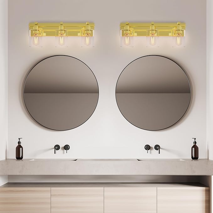 Espird Bathroom Vanity Light, 3 Light Gold Light Fixture with Thickened Clear Glass Shade, 21 inch Modern Wall Sconce,Vanity Light Over Mirror for Bathroom