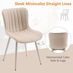 YOUNUOKE Mid-Century Modern Dining Chairs Set of 2, Cream PU Leather Upholstered Kitchen Chairs with Cream Metal Legs, Armless Accent Chair for Dining Room, Guest Reception Room