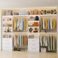 Closet System with Drawers, 8FT-12FT Closet Organizer System 96" -154.5" Walk in Wood Closet Storage System with Shelves Hanging Rods Corner Wall Mount, 2 Set
