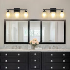 Matte Black Bathroom Vanity Light Over Mirror, 3 Light Bathroom Light Fixtures with Milk Glass and Clear Glass Shades, Modern Vanity Lighting Wall Mount
