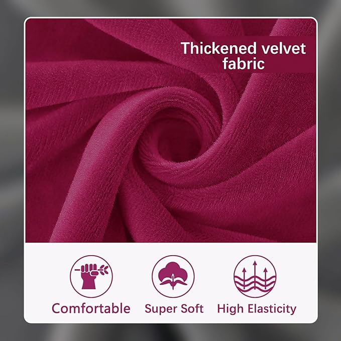 hyha Velvet Couch Cushion Covers, Stretch Chaise Lounge Sectional Couch Seat Covers L Shape for Sectional Sofa, Soft Sofa Cushion Slipcover Washable with Elastic Bottom(Chaise, Wine Red)