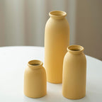 Ceramic Vase Set-3, Small Flower Vases for Decor, Modern Boho Farmhouse Style, Decorative Vases for Pampas Grass & Dried Flowers, Distressed Finish (Yellow)