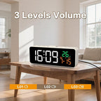 Netzu 3-in-1 Small Digital Clocks for Living Room with Temperature, Date & Time Display - 4 Levels Birghtness, 3 Volumes, Compact Plug-in Alarm Clock for Bedroom, Office (White)
