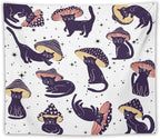VUMIVI Funny Cat Mushroom Tapestry Retro 70s Hippie Style Cute Black Kitten Star Aesthetic Art Print Tapestry Wall Hanging for Living Room Bedroom Dorm Classroom Aesthetic Decor W60xL50in