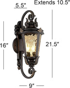 John Timberland Marseille Rustic Industrial Outdoor Wall Light Fixture Veranda Bronze Scroll 21 1/2" Champagne Hammered Glass for Exterior House Porch Patio Outside Deck Garage Front Door Home