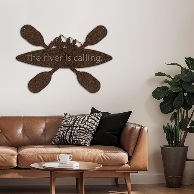 SIGNLEADER Metal Wall Art Decor - Kayak with Paddles Sport Minimalist Modern Abstract Wall Sculpture Hanging Home Decoration for Living Room, Bedroom, Bathroom, Kitchen, Studio, Outdoor - 30" Bronze