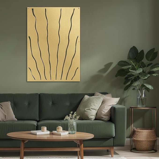 SIGNLEADER Metal Wall Art Decor Zebra Stripe Minimalist Modern Abstract Wall Sculpture Hangings Home Decoration for Living Room, Bedroom, Bathroom, Kitchen, Outdoor - 24" Gold