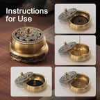 Brass Incense Burner Bowl, Lotus Shape, with Stick Holder & Incense net &Fire Cotton Incense Holder Cone Coil Incense Burner Ash Catcher with Lid for Indoor Office Décor, Handicraft Gifts,Censer